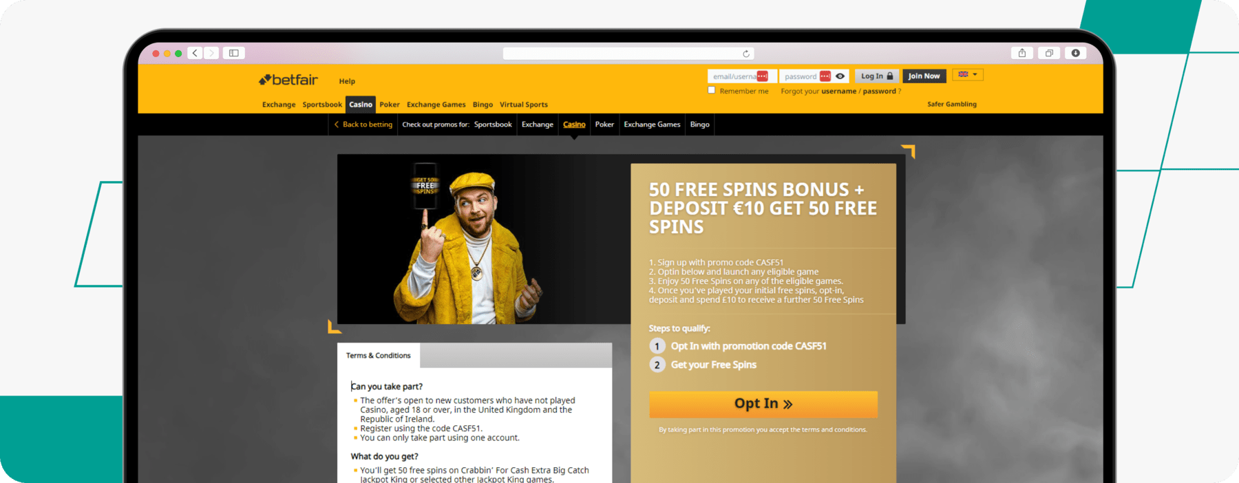 betfair new customer bonus 50 free spins desktop screenshot