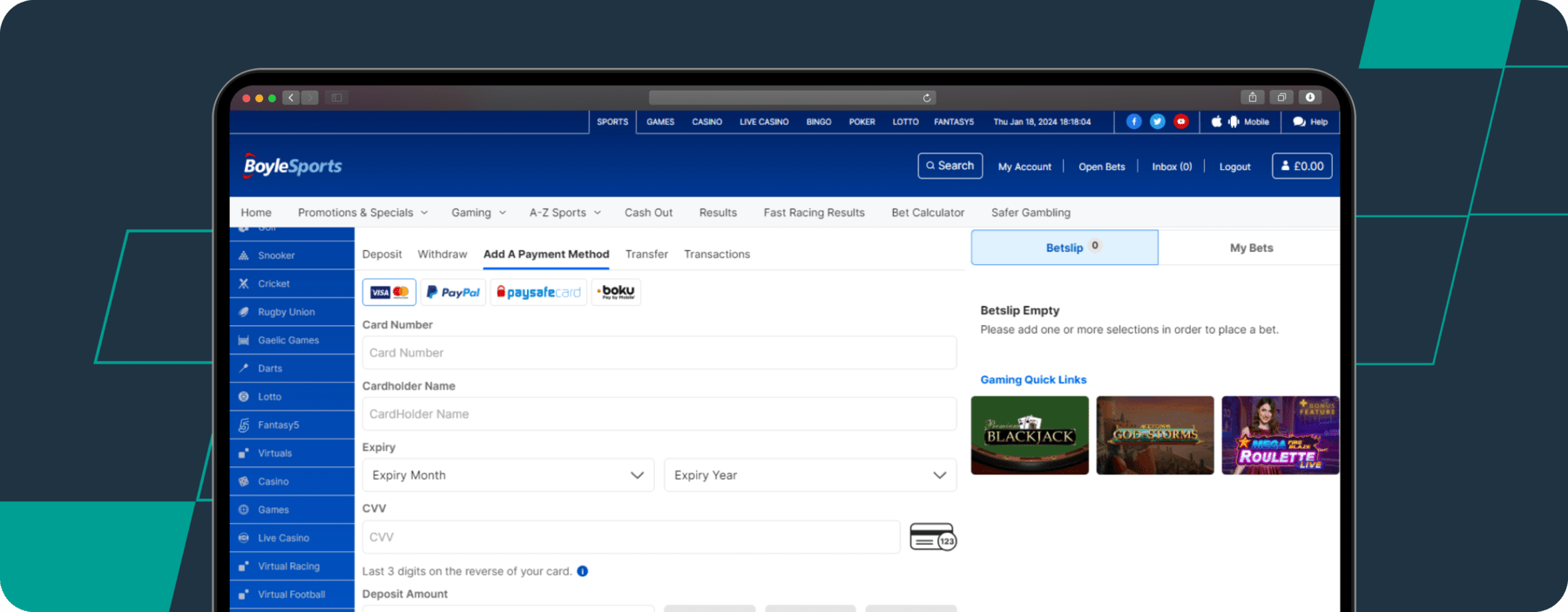 boylesports add payment method page screenshot