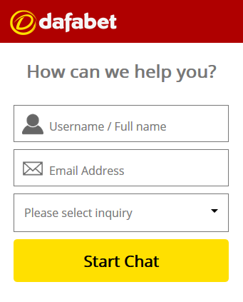 Dafabet Live Chat Registration form