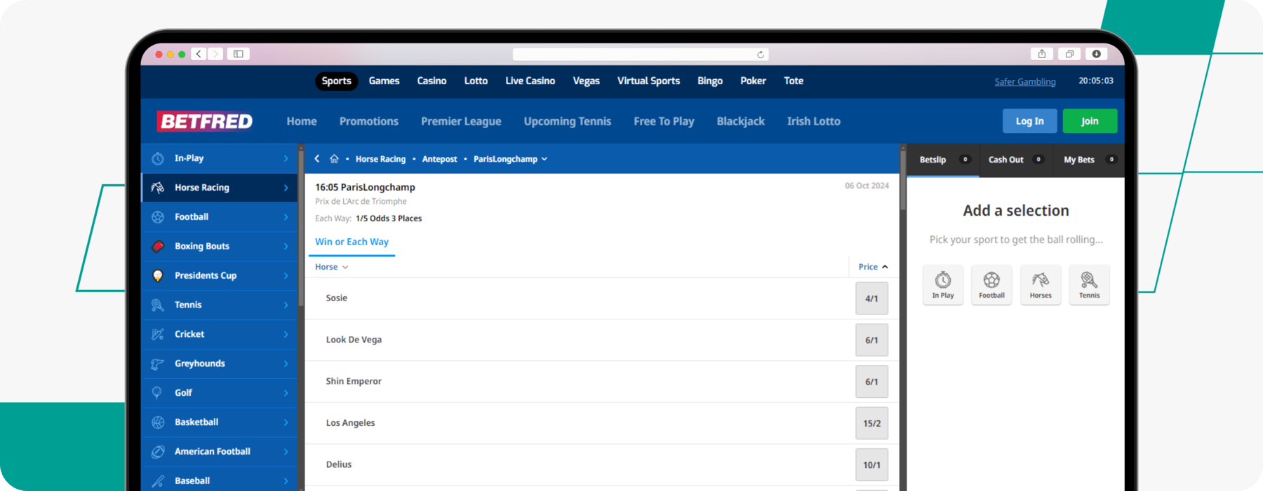 Screenshot of betfred Prix de l'Arc de Triomphe Markets desktop