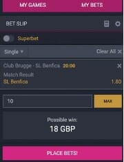 BetStorm Placing Bet Screenshot