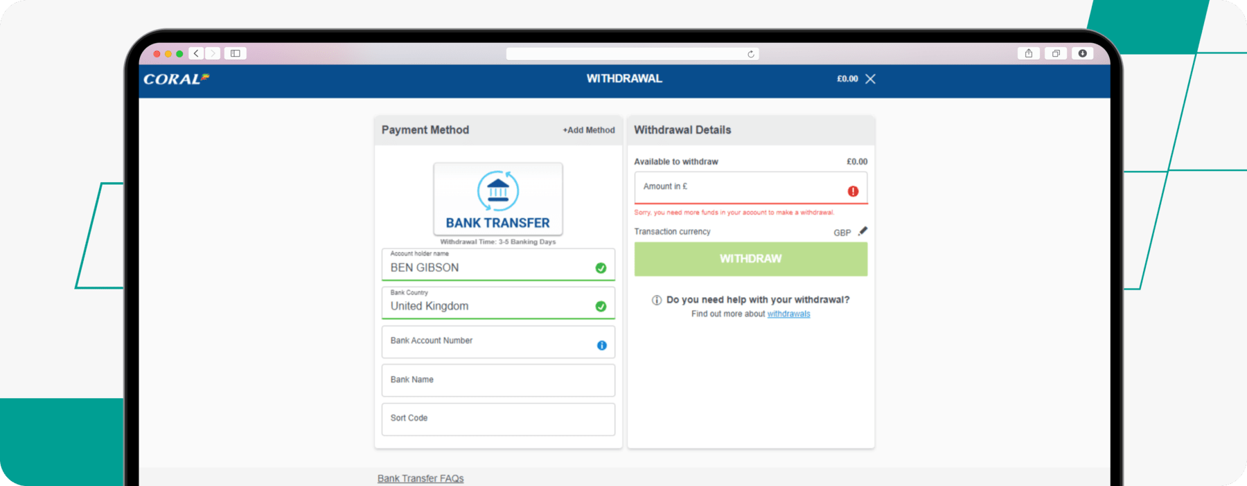 screenshot showing coral withdrawal page