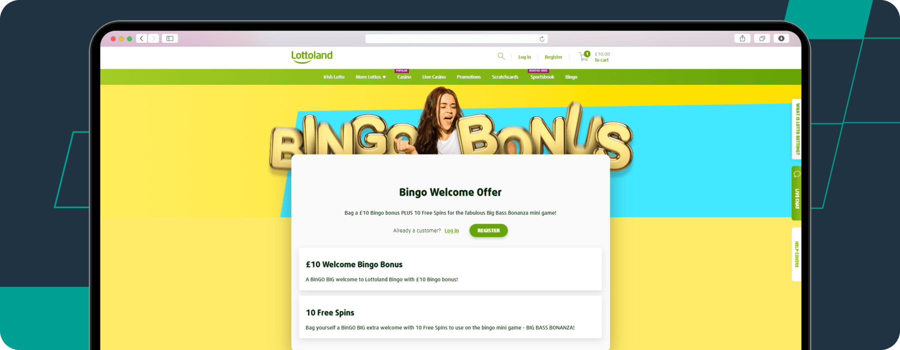 screenshot of lottoland's bingo welcome offer