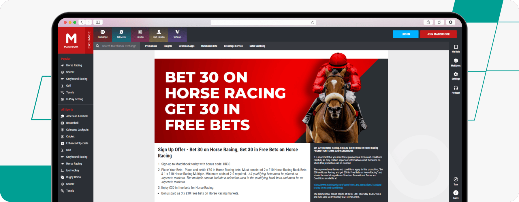 screenshot of matchbook horse racing welcome offer